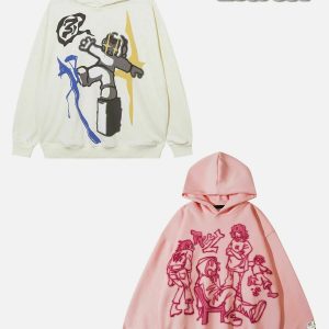 youthful cartoon print hoodie   trendy & urban style 2112