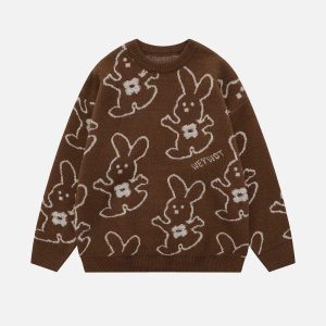 youthful cartoon rabbit embroidered sweater   chic & cozy 2522