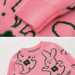 youthful cartoon rabbit embroidered sweater   chic & cozy 2603
