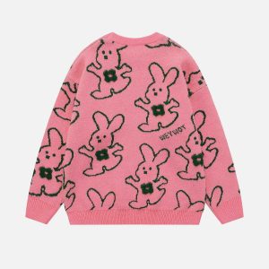 youthful cartoon rabbit embroidered sweater   chic & cozy 4764