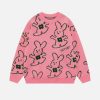 youthful cartoon rabbit embroidered sweater   chic & cozy 7298