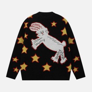youthful cartoon rabbit sweater   quirky & cozy style 1412