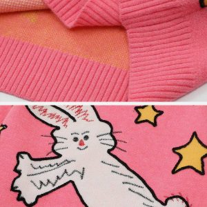 youthful cartoon rabbit sweater   quirky & cozy style 3594