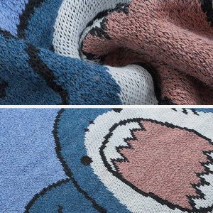 youthful cartoon shark knit sweater   trendy & playful design 6252