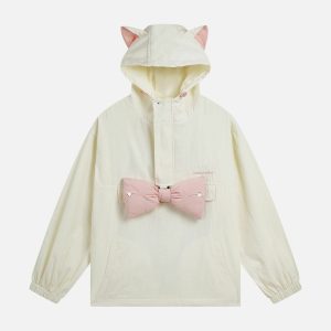 youthful cat ear hoodie with bow tie   quirky & chic 2109
