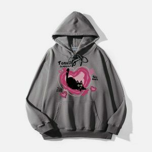 youthful cat heart hoodie   quirky & trendy streetwear 2086
