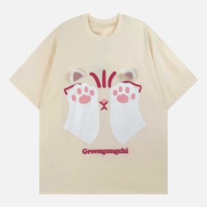 youthful cat print tee   streetwear with a playful twist 4432