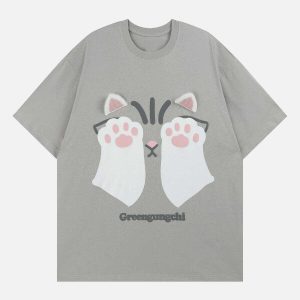 youthful cat print tee   streetwear with a playful twist 7406