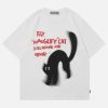 youthful cat print tee with blurring design aesthetic 4099