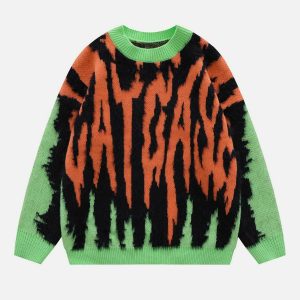 youthful catcase print plush sweater   urban & cozy 8643