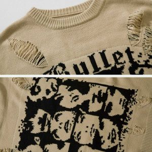 youthful character graphic sweater with edgy holes 3443