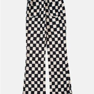 youthful checkerboard pants elastic & horn detail 3406