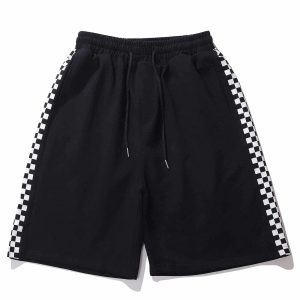 youthful checkerboard print shorts dynamic street style 1108