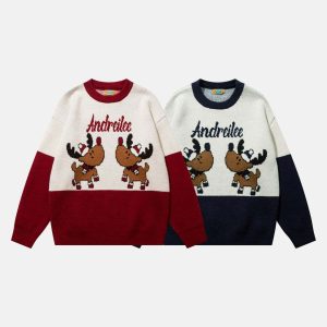 youthful christmas deer graphic sweater festive & trendy 6860