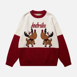 youthful christmas deer graphic sweater festive & trendy 7830