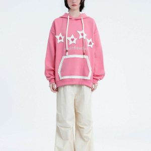 youthful color block star hoodie embroidered urban chic 3800