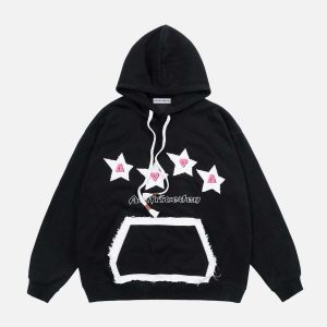 youthful color block star hoodie embroidered urban chic 5307