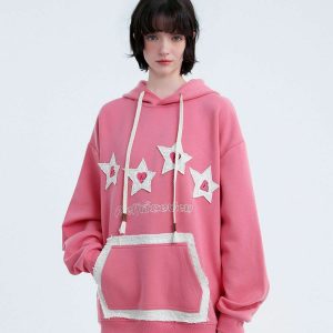youthful color block star hoodie embroidered urban chic 6745