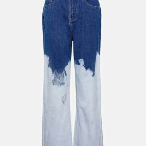 youthful color matching loose jeans   streetwear staple 7547