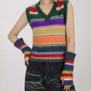 youthful colourful stripe sweater vest   chic y2k streetwear 5998
