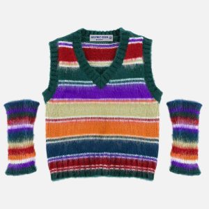 youthful colourful stripe sweater vest   chic y2k streetwear 6583