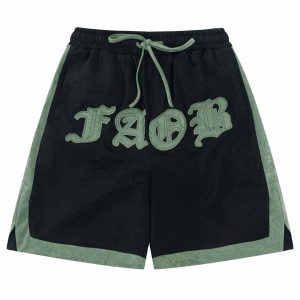 youthful contrast panel shorts letter detail urban vibe 2858