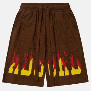 youthful corduroy flame shorts dynamic graphic design 1229
