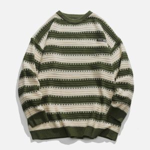 youthful crewneck striped sweater   streetwear icon 8062