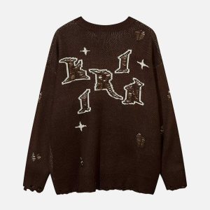 youthful crucifix sweater with letter & hole detail 5952
