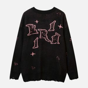 youthful crucifix sweater with letter & hole detail 6524