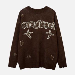 youthful crucifix sweater with letter & hole detail 7731