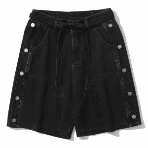 youthful denim shorts with side button straps   street chic 1755