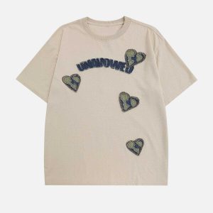 youthful denim tee with heart applique & embroidery 3522