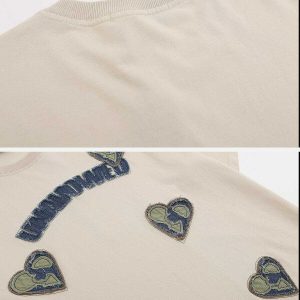 youthful denim tee with heart applique & embroidery 8905