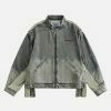 youthful detachable sleeves jacket   patchwork denim style 3443