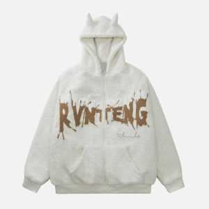 youthful devil horn sherpa hoodie winter chic & cozy 2235