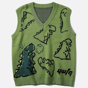 youthful dino graphic vest   quirky & trendy streetwear 2153