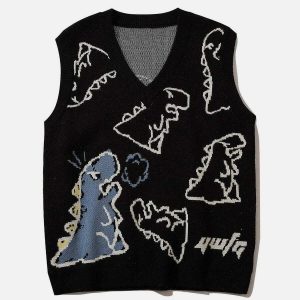 youthful dino graphic vest   quirky & trendy streetwear 4233