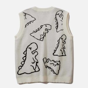 youthful dino graphic vest   quirky & trendy streetwear 7949
