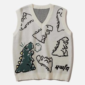 youthful dino graphic vest   quirky & trendy streetwear 8936