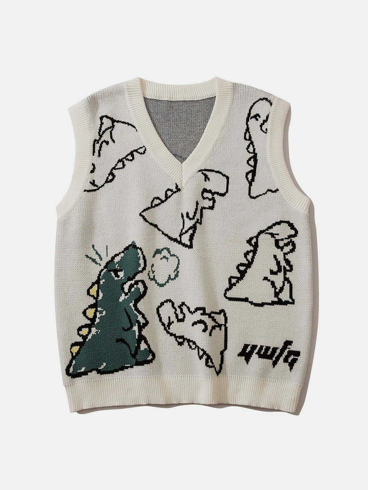 youthful dino graphic vest   quirky & trendy streetwear 8936