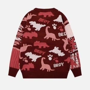 youthful dino patch sweater   quirky & trending design 1169