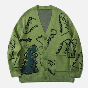 youthful dinosaur knit cardigan   quirky & trendy design 6814