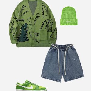 youthful dinosaur knit cardigan   quirky & trendy design 7218