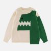 youthful dinosaur patchwork sweater   retro charm 6653