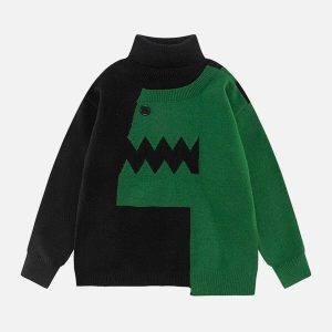 youthful dinosaur splice turtleneck sweater urban charm 3812