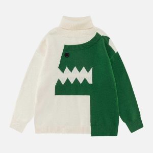 youthful dinosaur splice turtleneck sweater urban charm 7339