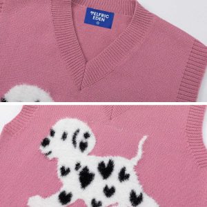 youthful dog graphic sweater vest   chic v neck design 4263