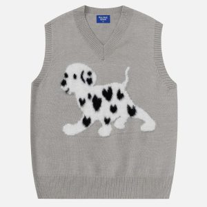youthful dog graphic sweater vest   chic v neck design 4824