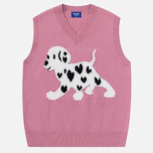 youthful dog graphic sweater vest   chic v neck design 5972